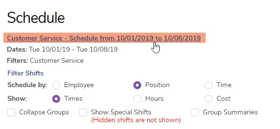 Create a schedule snapshot