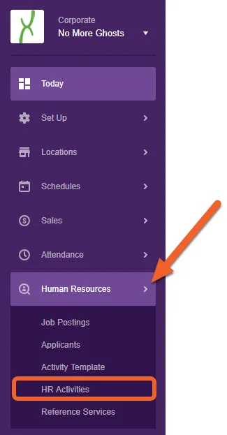 From the Corporate level, navigate to the HR Activities page