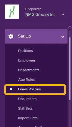 Go to the Leave Policies (formerly Leave Types) page under the Corporate Set Up Tab