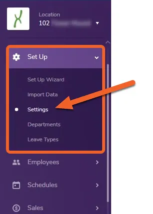 Go to the location Settings page under the Set Up tab