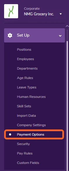 Go to the Payment Options page under the Set Up tab