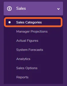 Go to the Sales Categories page under the Sales tab
