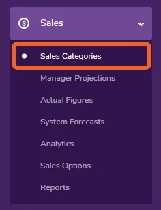 Go to the Sales Categories page under the Sales tab