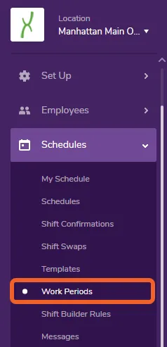 Go to the Work Periods page under the Schedules tab