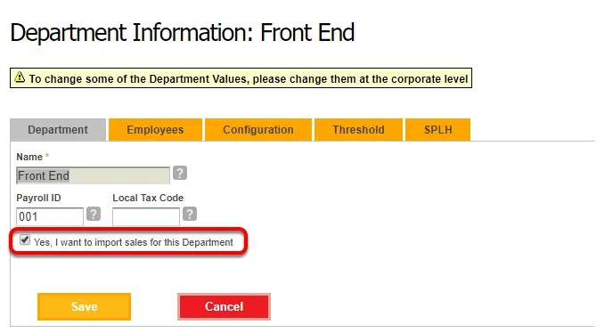 If using Departments, specify which departments can have data imported.