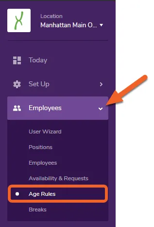 Navigate to the Age Rules page under the Employees tab