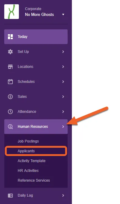 Navigate to the Applicants page under Human Resources
