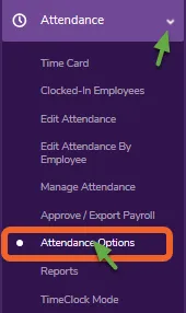 Navigate to the “Attendance Options” page.