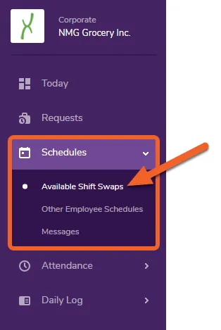 Navigate to the Available Shift Swaps page