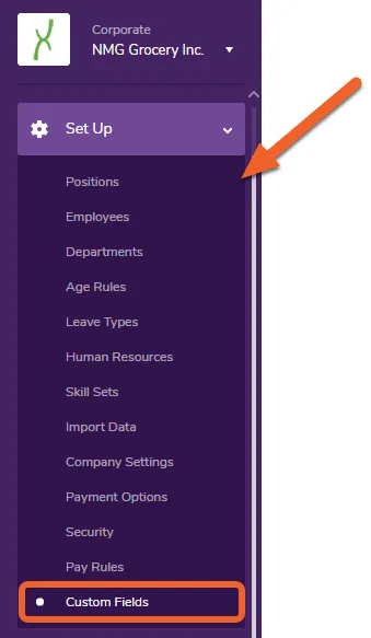 Navigate to the Custom Fields page under the Set Up tab