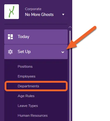 Navigate to the Departments page under the Set Up tab
