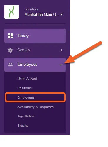 Navigate to the Employees page under the Employee tab