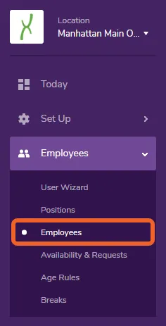 Navigate to the Employees page under the Employees tab