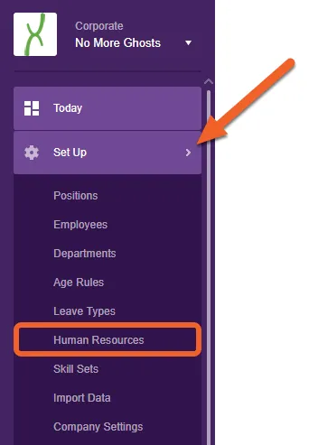 Navigate to the Human Resources settings page