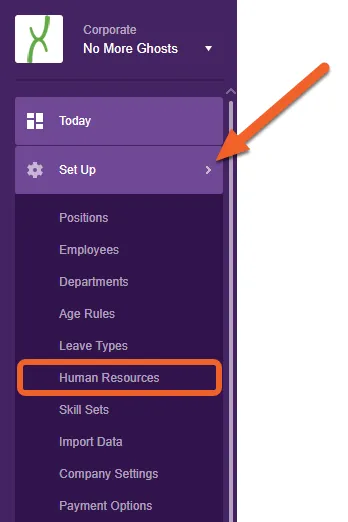 Navigate to the Human Resources setup page