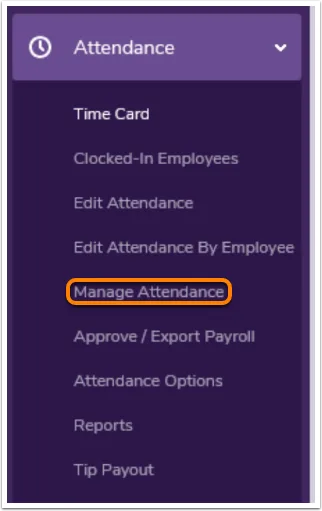 Navigate to the Manage Attendance page under the Attendance tab