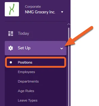 Navigate to the Positions page under the Set Up tab