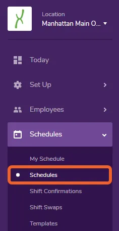 Navigate to the Schedules page under the Schedules tab