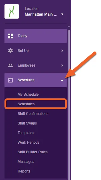 Navigate to the Schedules page