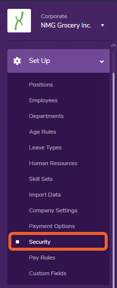 Navigate to the “Security” page under Set Up