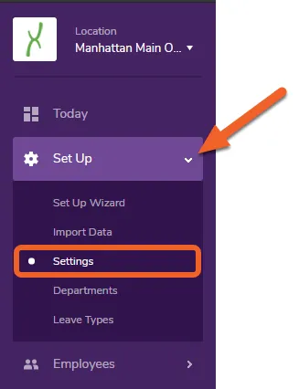 Navigate to the Settings page under the Set Up tab