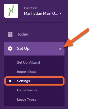 Navigate to the Settings page under the Set Up tab