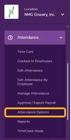 Open the Attendance tab and select Attendance Options