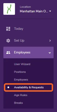Open the Employees tab and select Availability & Requests