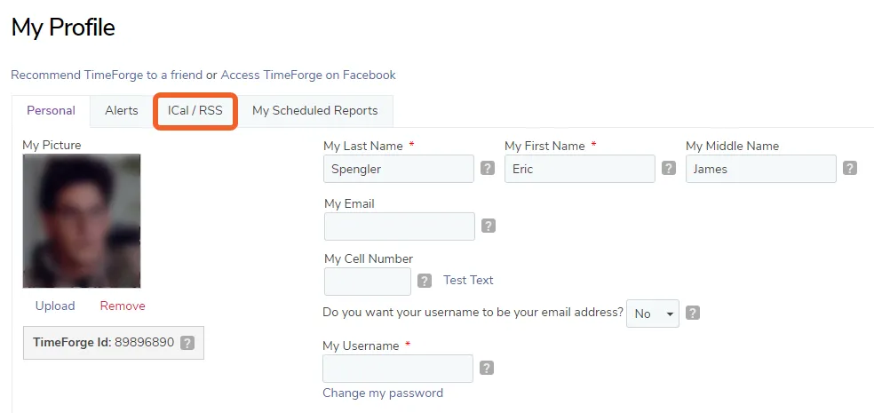 Open the ICal / RSS tab on your Profile