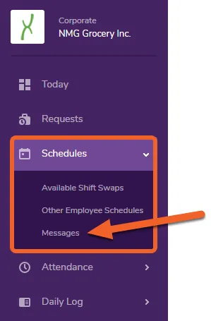 Open the Schedules tab and select Messages