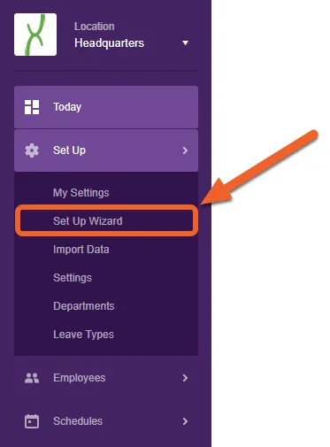Open the Set Up tab, then select Set Up Wizard