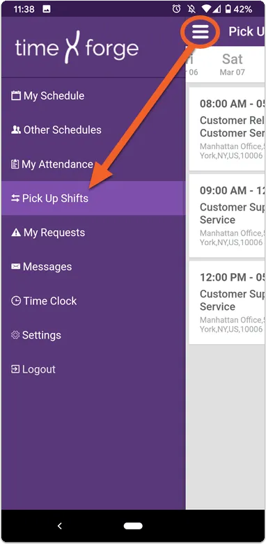 Select Pick Up Shifts from the side menu