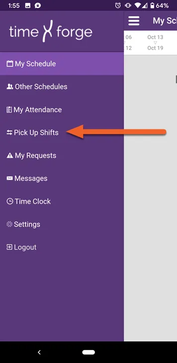 Select Pick Up Shifts from the side menu