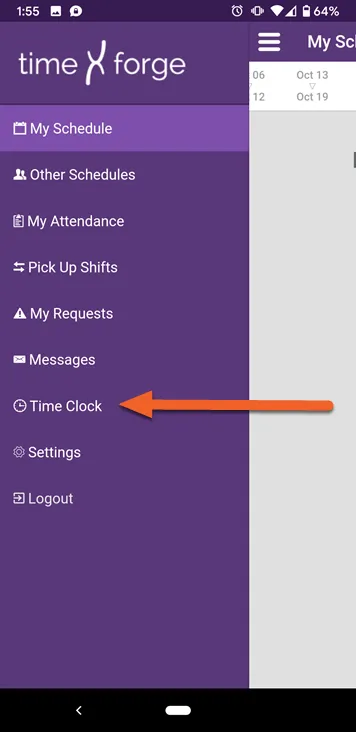 Select Time Clock from the side menu