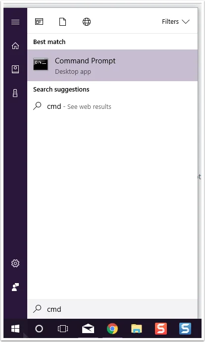 Type “cmd” to bring up a search box, then click “Command Prompt” in the results