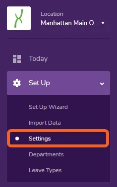 With a location selected, open the Set Up tab and select Settings