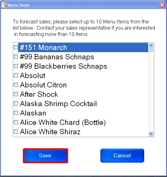 Choose up to 10 menu items from your menu.