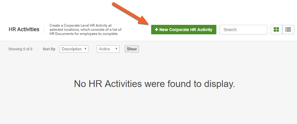 Click on New Corporate HR Activity