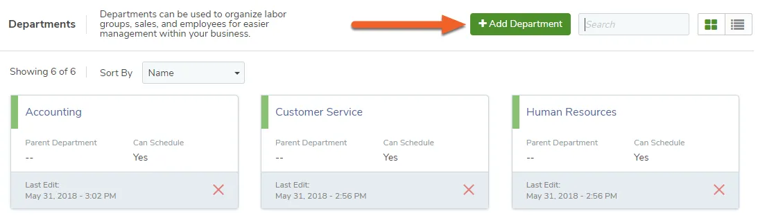 Click the + Add Department button