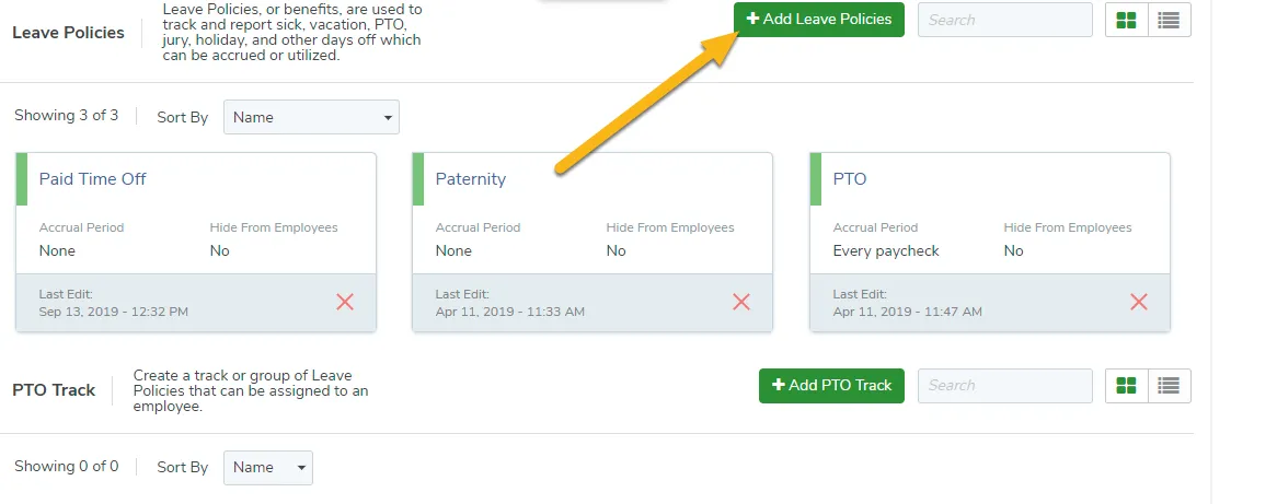 Click the + Add Leave Policies button to create a new leave policy