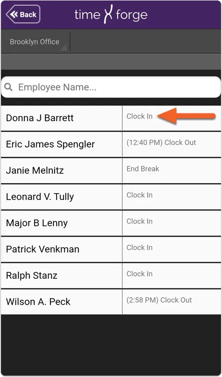 Clock in the employee