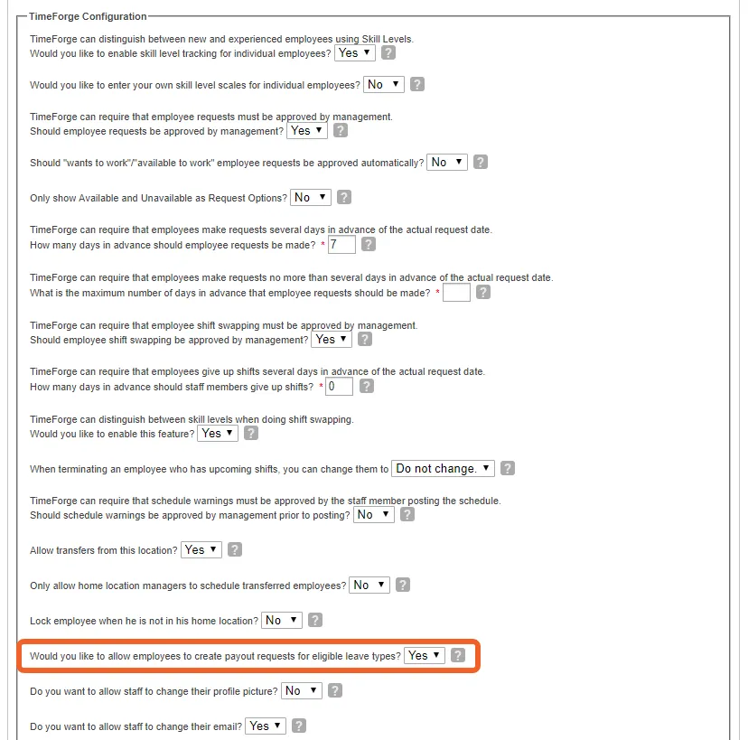 Enable PTO payouts for a location
