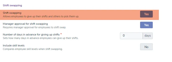 Enable shift swapping among employees