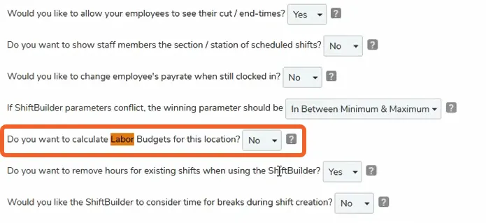 Enable the settings for Labor Budgets