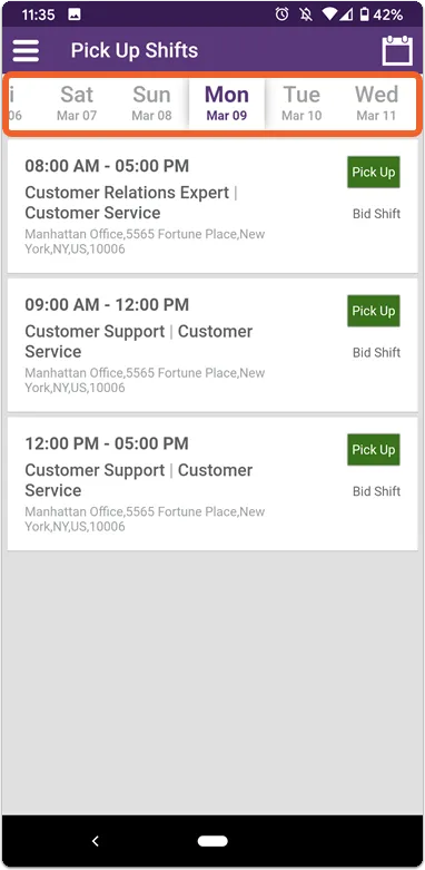 Find a shift with a date/time that works for you