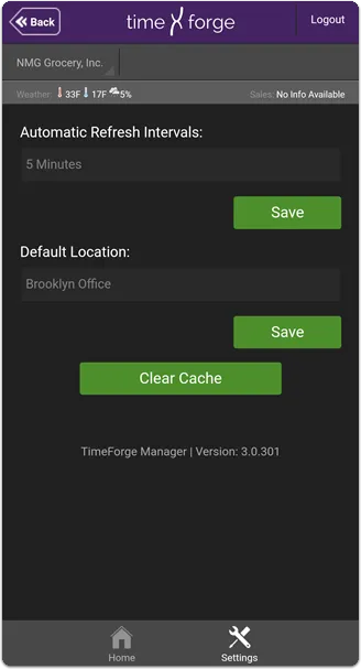 From the home screen, tap the Settings icon at the bottom of the app