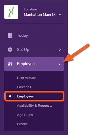 Open the Employees tab and select Employees from the dropdown menu