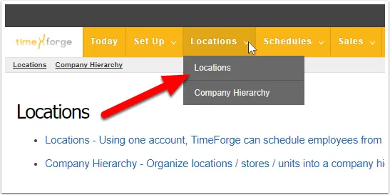 Hover over the Locations tab, then select Locations from the dropdown menu