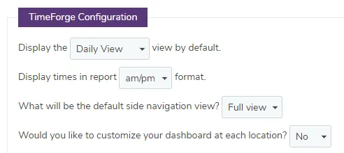 Locate the settings under TimeForge Configuration