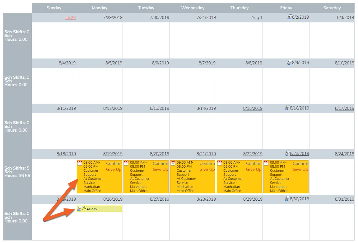 Middle of the Today Page (Calendar)